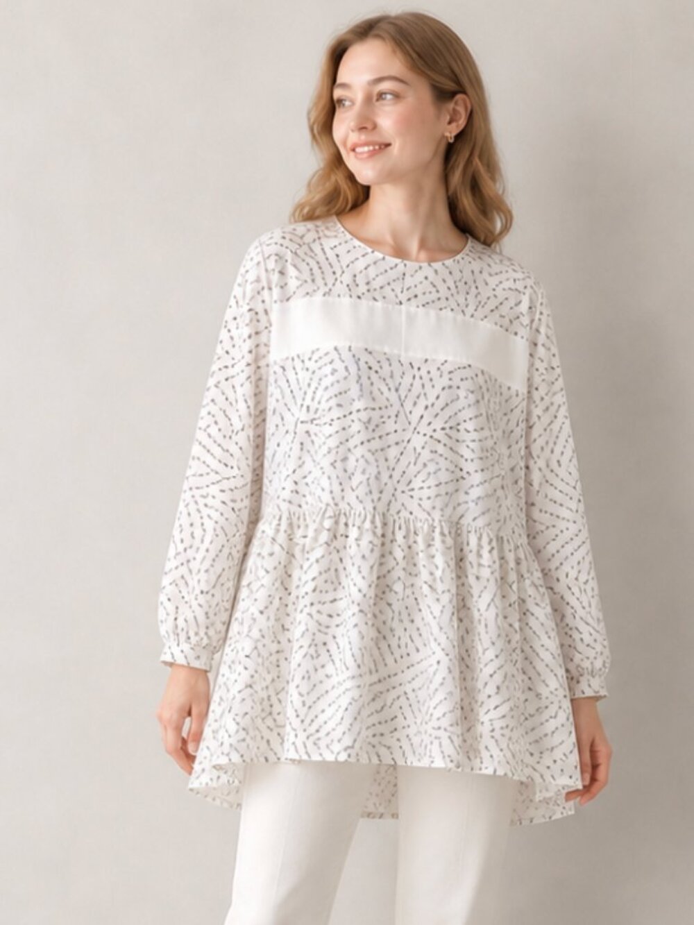 RACHEL COMEY 100% Silk Lino Top Scribble Print Small Oversized Minimalist